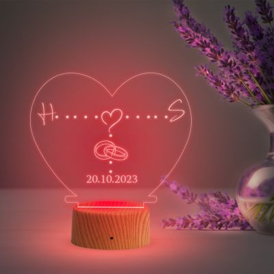 Heart Shape Night Lamp with Automatic Color Changing Light Customized with Alphabet Letter & Date | Gift for Anniversary, Birthday, Engagement, Couple Gift